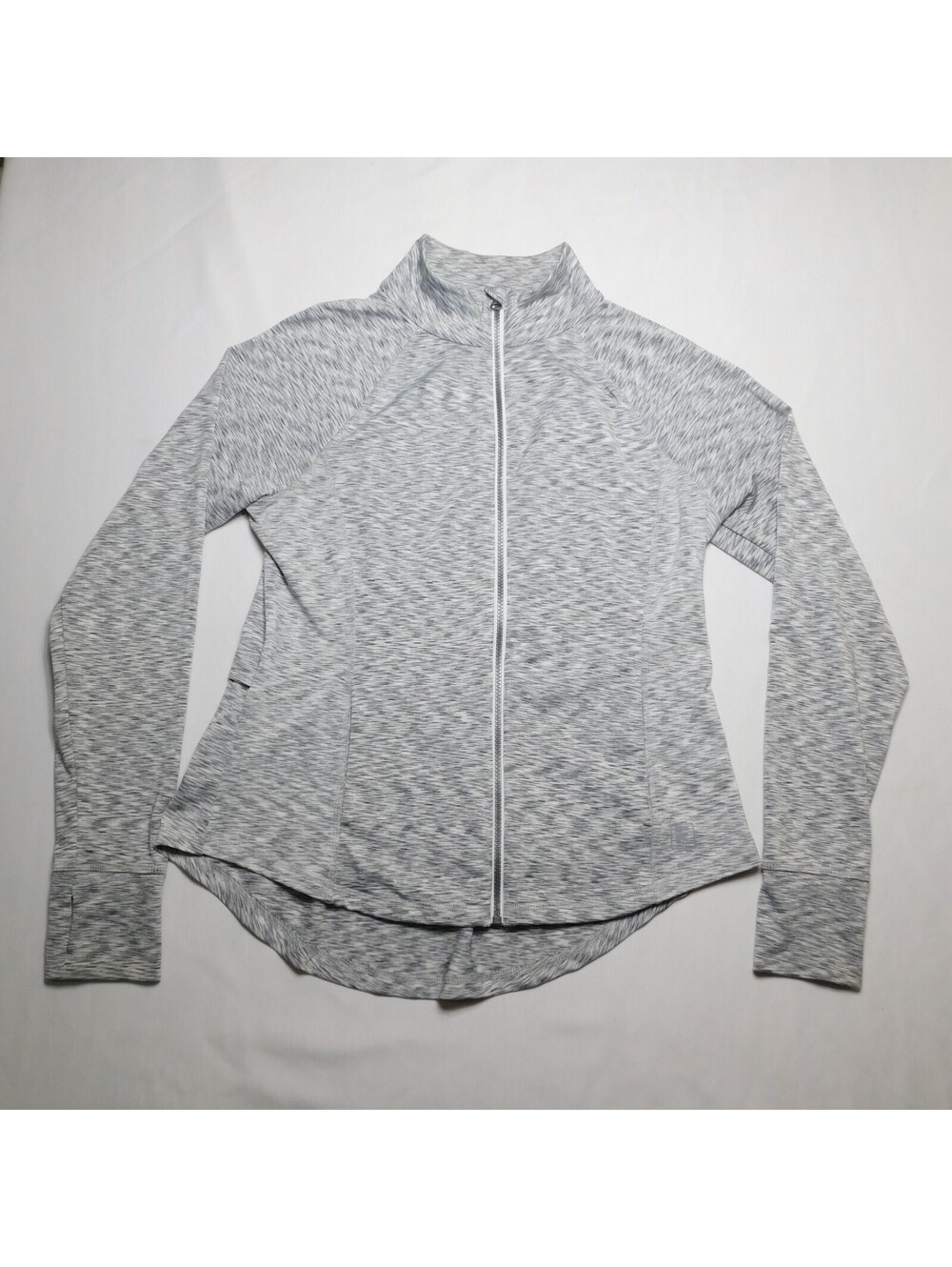 Fila Sport Women's Size L Gray Space Dye Full Zip Jacket Thumbholes Athletic Lar